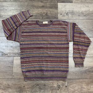 Vintage 90s Tricots St. Raphael Multi-Color Knit Sweater Made in USA Mens Medium